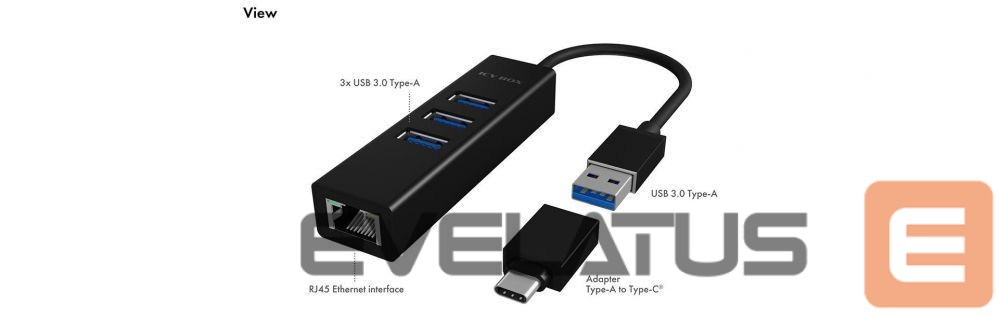 Ruuterid Raidsonic 4 Port Hub with USB 3.0 Type-A, Type-C, Gigabit LAN Icy Box IB-HUB1419-LAN Black