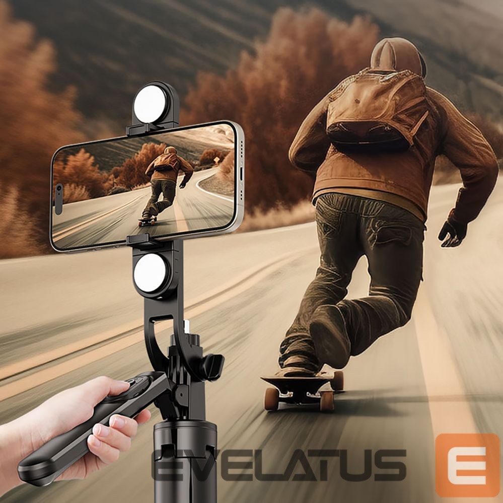 Kaameratarvik Hurtel Selfie stick WH181D-Y1S 1.75m aluminum alloy telescopic tripod with dual lamp and phone holder - black