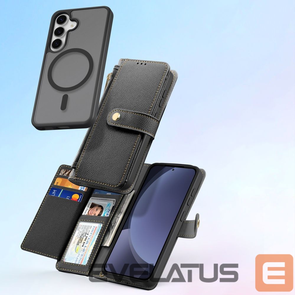Tagakaaned Dux Ducis Dux Ducis Lawa Leather Case for Samsung Galaxy S25+ with Detachable Magnetic Wallet - Black
