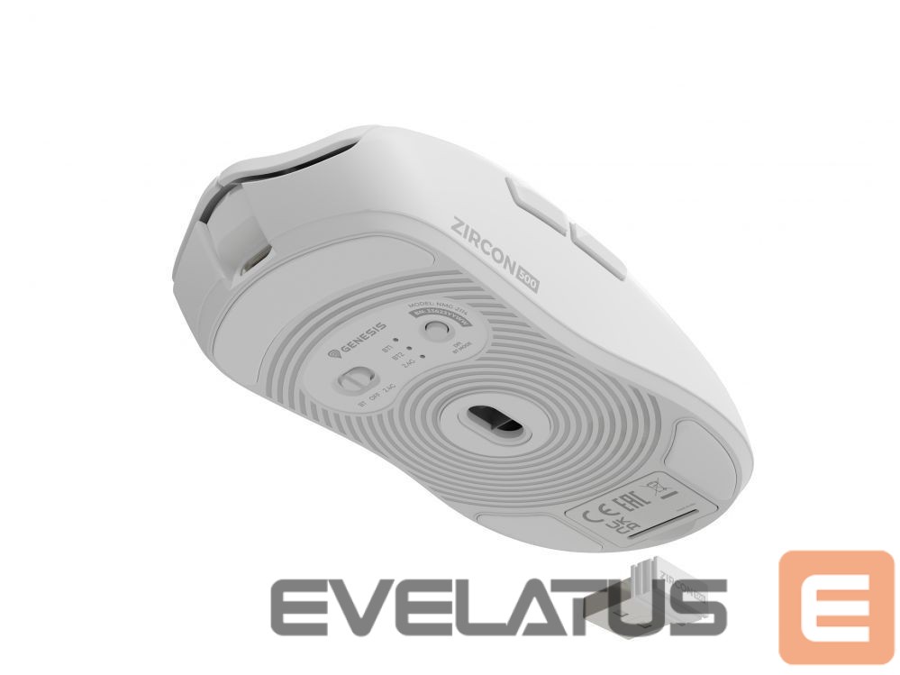 Arvutihiir Genesis Zircon 500 | Wireless/Wired | Gaming Mouse | 2.4 GHz, Bluetooth, USB | White