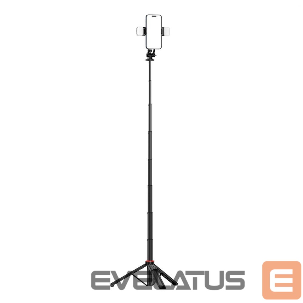 Kaameratarvik Hurtel Selfie stick WC12YDS 1.3m aluminum alloy telescopic tripod with dual lamp and phone holder - black
