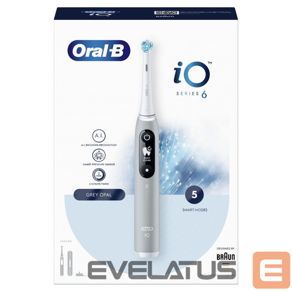 Hambahari Oral-B Toothbrush iO Series 6 Rechargeable, For adults, Number of brush heads included 1, Number of teeth brushing modes 5, Grey Opal