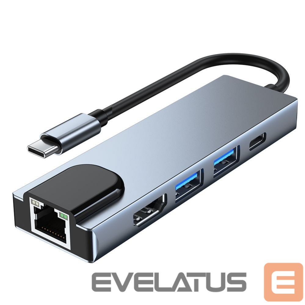 Muu arvutitarvik Tech-Protect HUB Tech-Protect V3 5in1 USB-C - USB-A 3.0 / USB-A 2.0 / USB-C / HDMI / RJ45 - gray