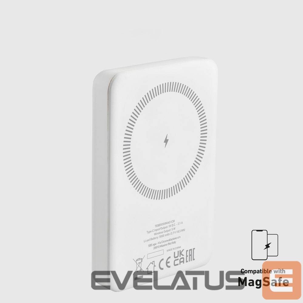 Väline aku SBS Powerbank SBS TEBB5000MAG1CW 5000 mAh USB-C, MagSafe compatible - white