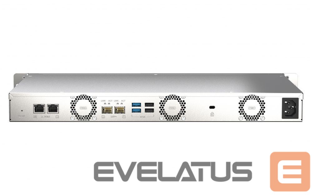 Mälupulk QNAP 4-Bay NAS TS-435XeU-4G Up to 4 HDD/SSD Hot-Swap, CN9130 / CN9131 ARMv8 Cortex-A72 Quad-Core, Processor frequency 2.2 GHz, 4 GB, DDR4, 2x10 Gigabit Ethernet SFP+; 2x2.5 Gigabit Ethernet; 2 x M.2 2280 1x PCIe Gen 3; 2x USB 3.2 Gen 1; 2x USB 2.0