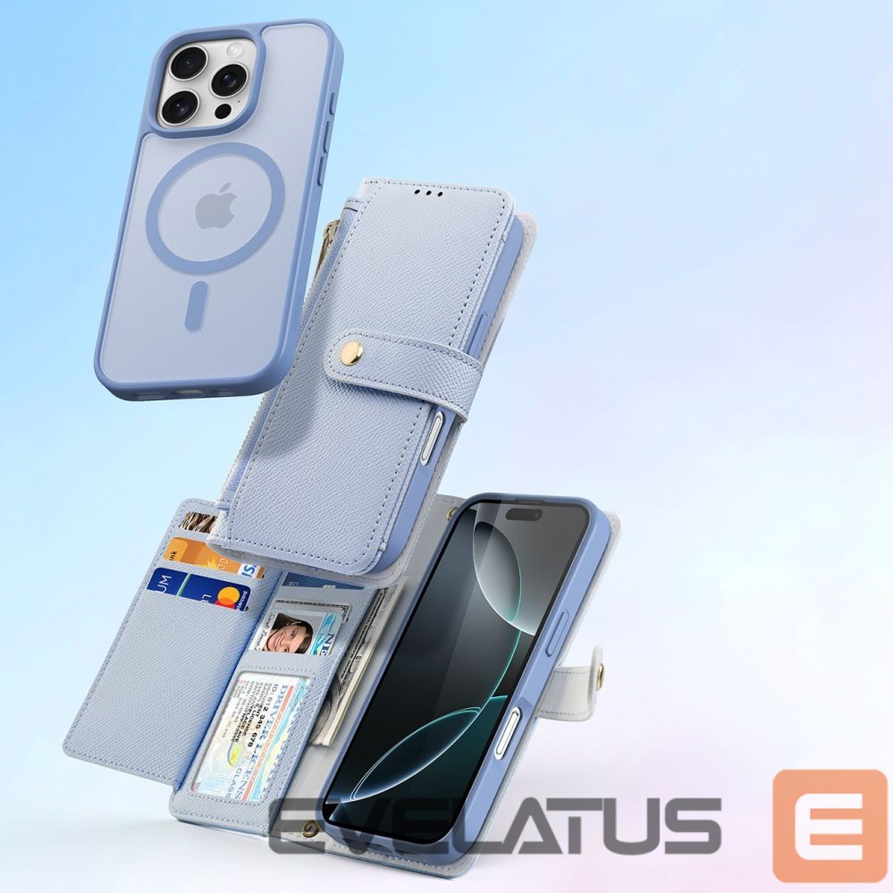 Tagakaaned Dux Ducis Dux Ducis Lawa iPhone 16 Pro Leather Case with Detachable Magnetic Wallet - Blue