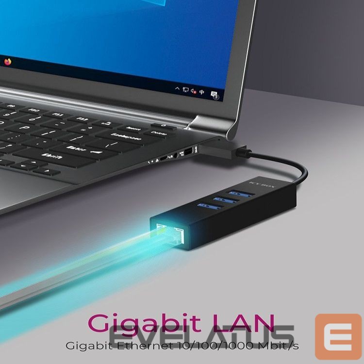 Ruuterid Raidsonic 4 Port Hub with USB 3.0 Type-A, Type-C, Gigabit LAN Icy Box IB-HUB1419-LAN Black