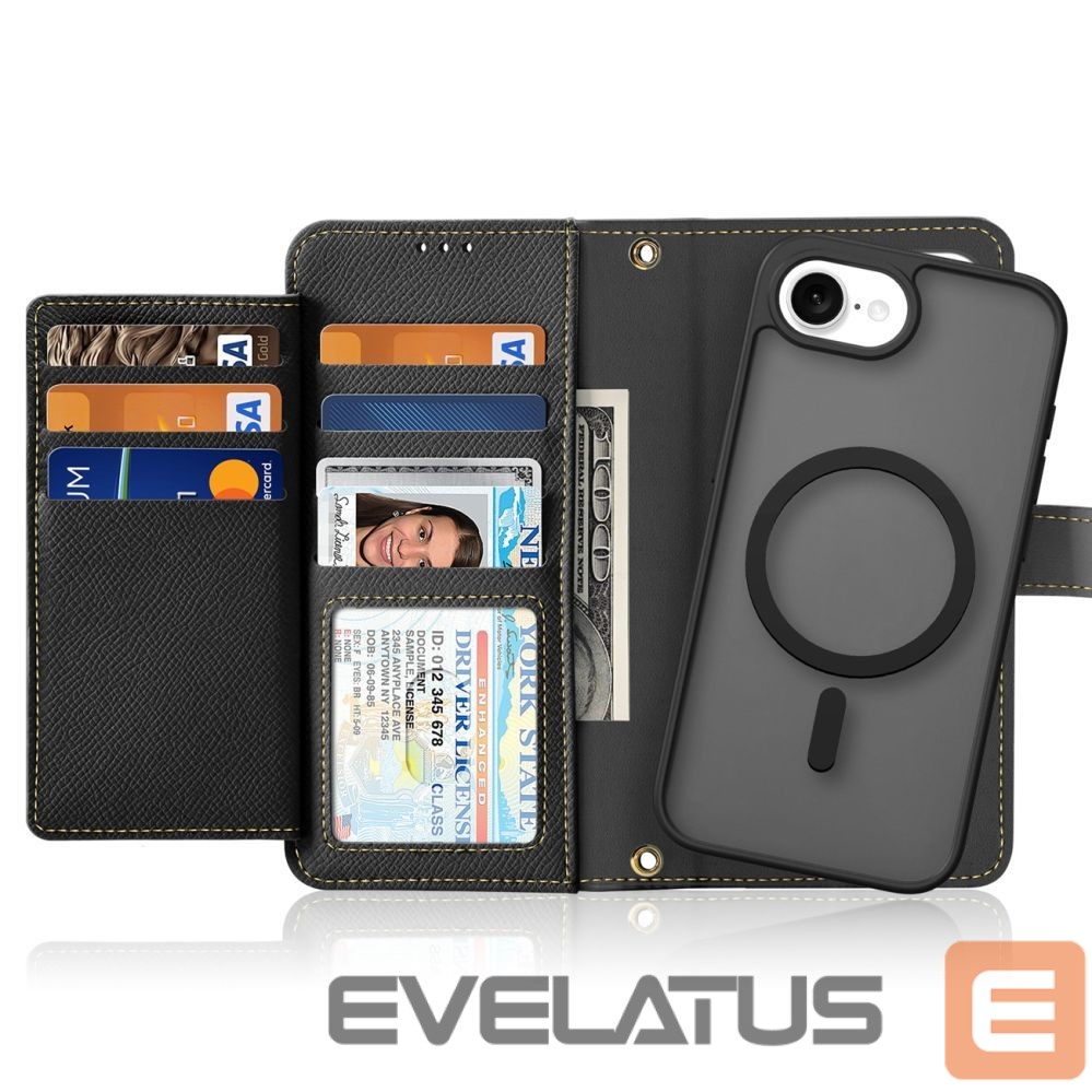 Tagakaaned Dux Ducis Dux Ducis Lawa iPhone 16e Leather Case with Detachable Magnetic Wallet - Black