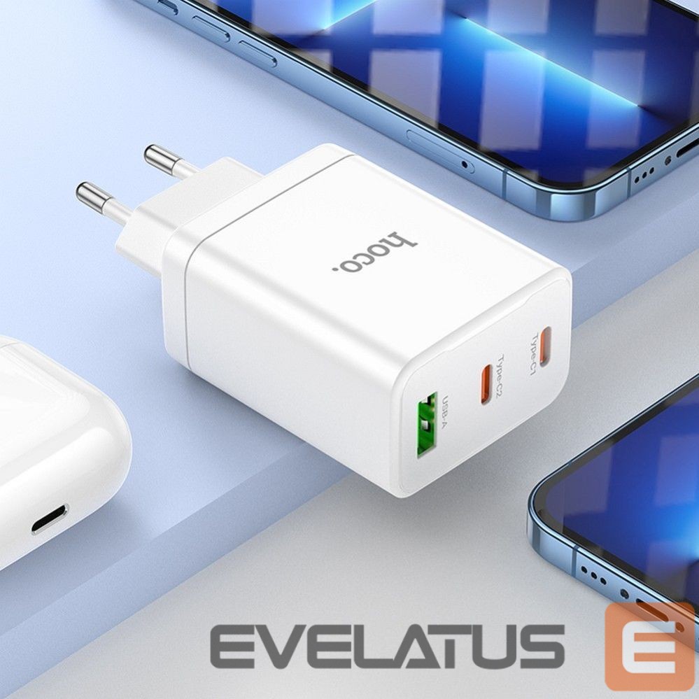 Adaptrid Hoco Phone charger Hoco 2 x USB C + USB A QC3.0 PD 3A 35W + cable USB C to Lightning N33 white