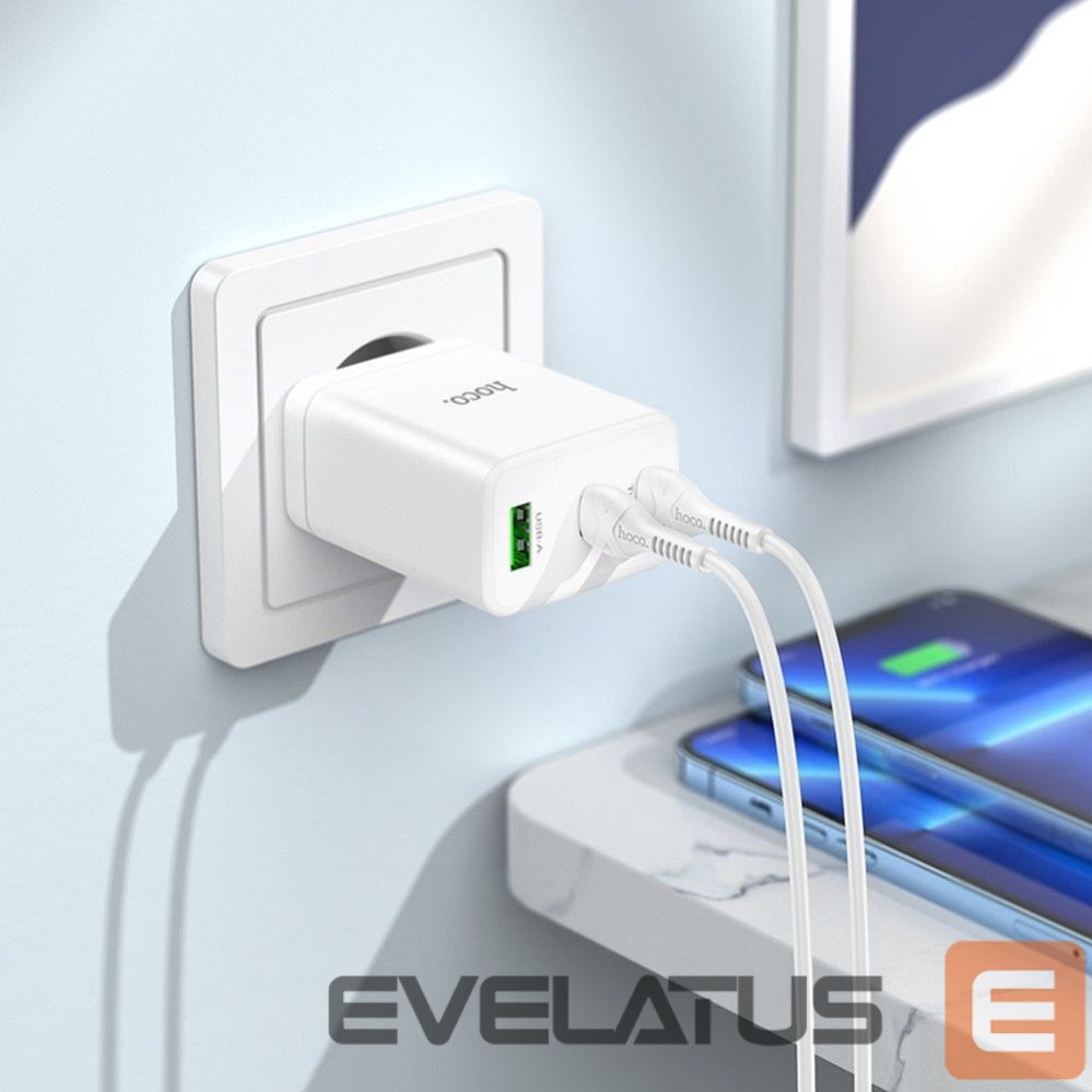 Adaptrid Hoco Phone charger Hoco 2 x USB C + USB A QC3.0 PD 3A 35W + cable USB C to Lightning N33 white
