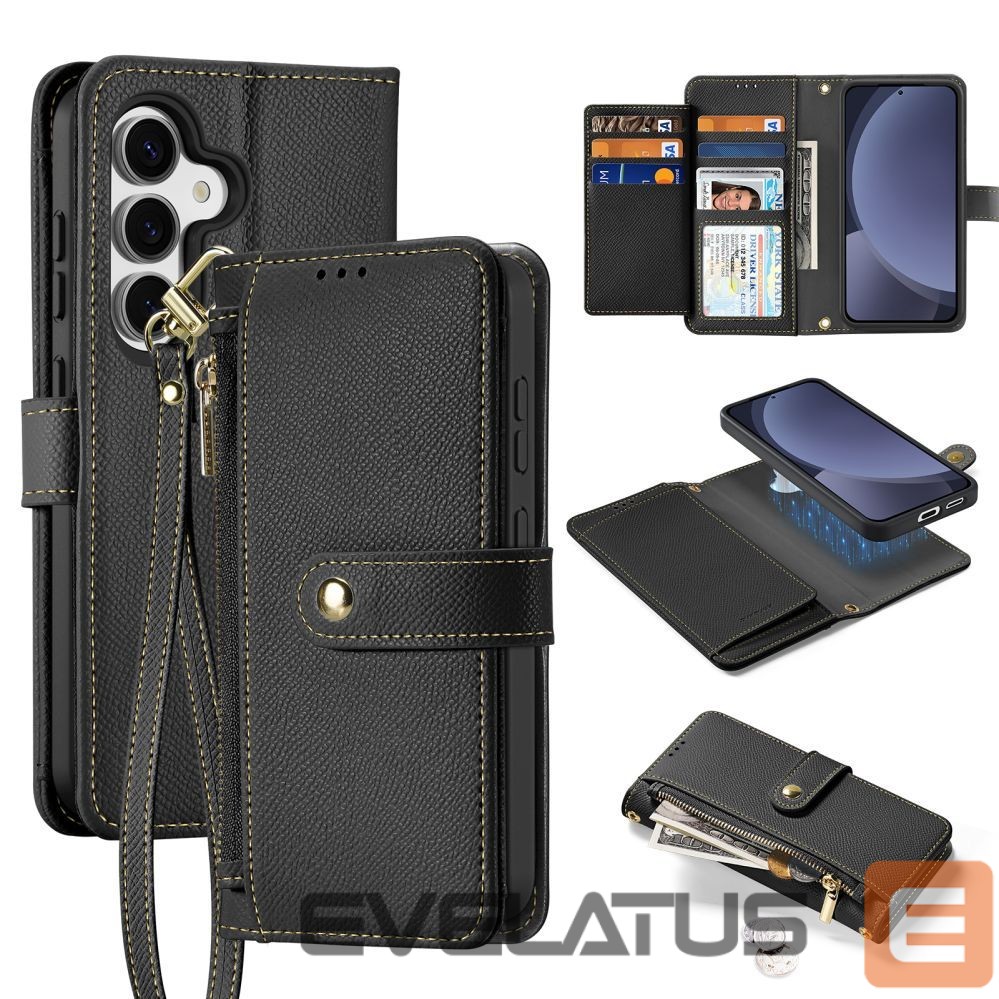 Tagakaaned Dux Ducis Dux Ducis Lawa Leather Case for Samsung Galaxy S25+ with Detachable Magnetic Wallet - Black