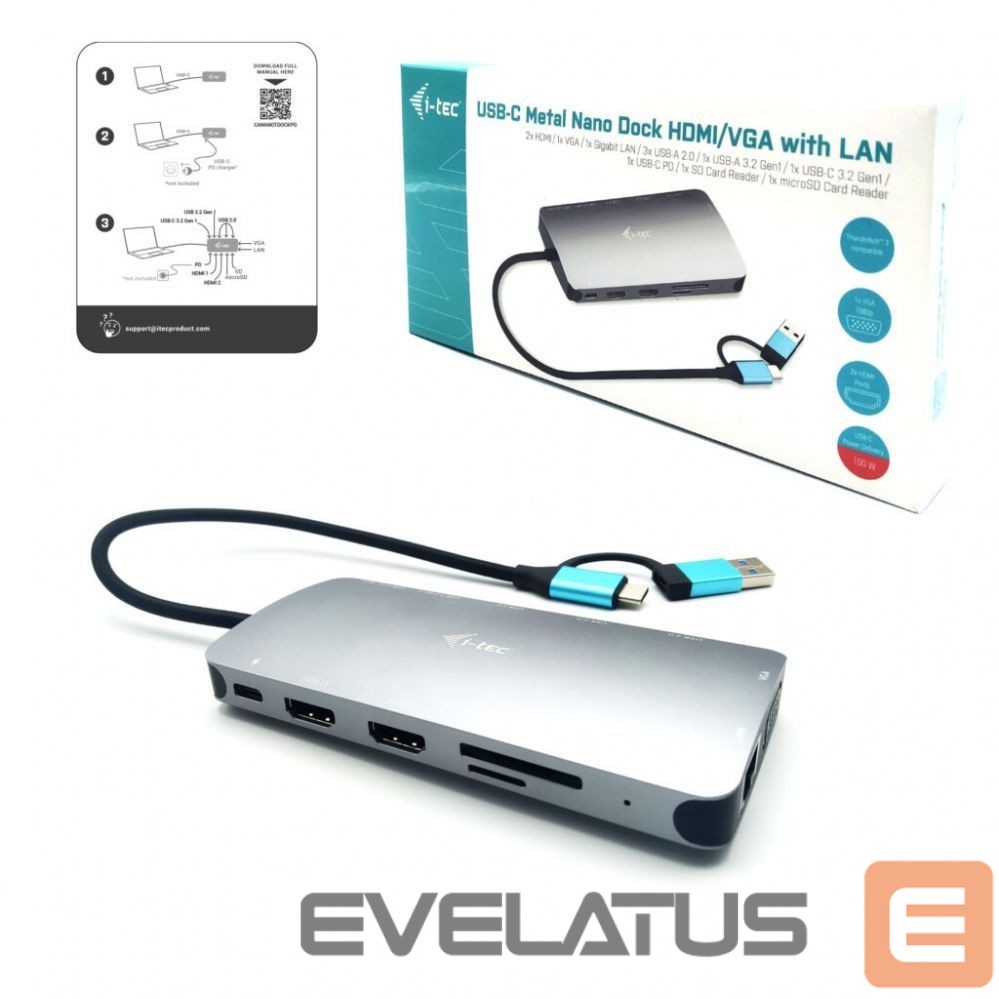 Arvutitarvikud I-TEC I-TEC USB-C Metal Nano Dock 3xDisplay+PD