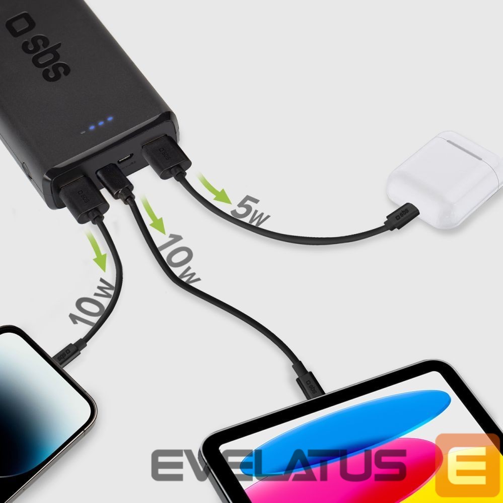 Väline aku SBS Powerbank Puro Fast 20000 mAh 2x USB-A + 1x USB-C - black