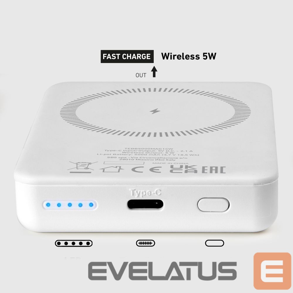 Väline aku SBS Powerbank SBS TEBB5000MAG1CW 5000 mAh USB-C, MagSafe compatible - white
