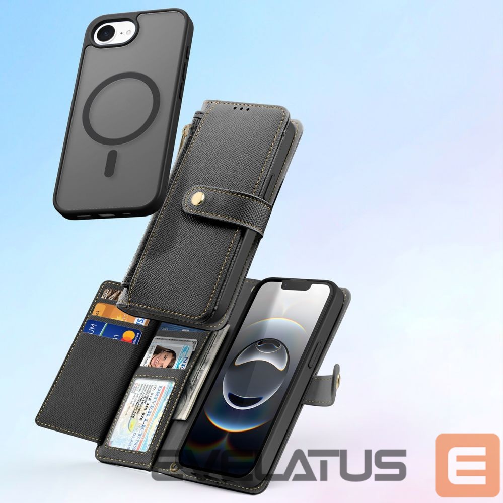 Tagakaaned Dux Ducis Dux Ducis Lawa iPhone 16e Leather Case with Detachable Magnetic Wallet - Black