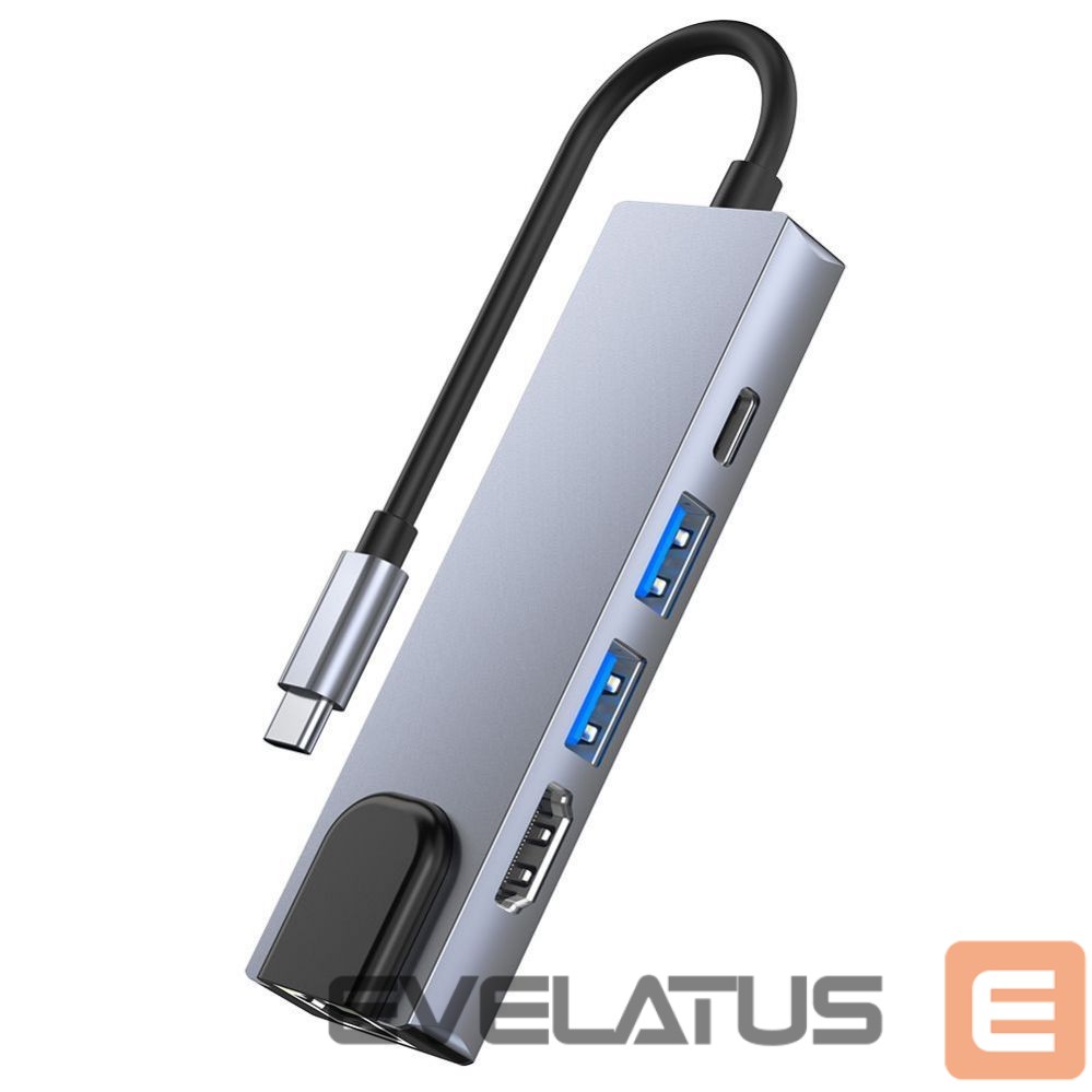 Muu arvutitarvik Tech-Protect HUB Tech-Protect V3 5in1 USB-C - USB-A 3.0 / USB-A 2.0 / USB-C / HDMI / RJ45 - gray