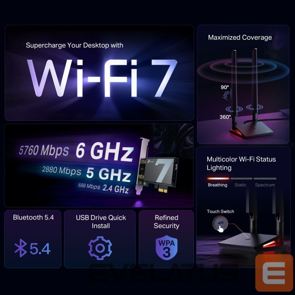 Võrgulülitid TP-Link WRL ADAPTER 9300MBPS WI-FI 7/ARCHER TBE550E
