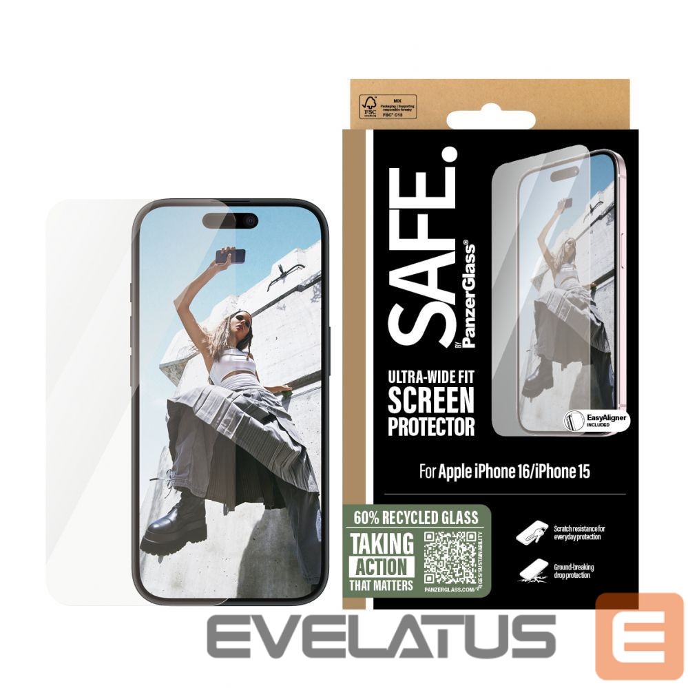 Tagakaaned PanzerGlass SAFE by Screen Protector iPhone 16 | Ultra-Wide Fit |
