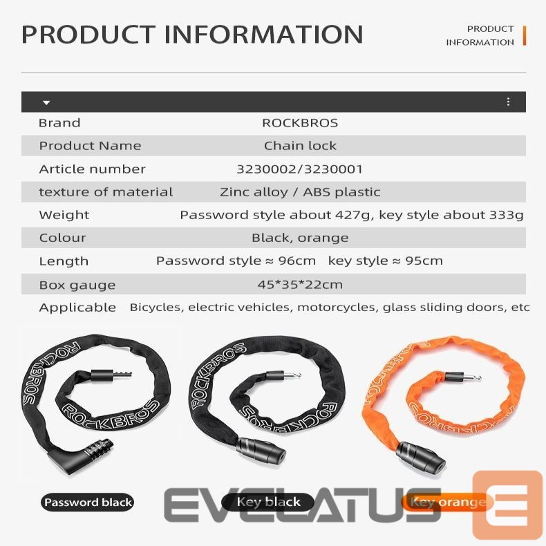 Jalgratta tarvik Rockbros Rockbros 3230002001 bicycle lock with combination and key - black