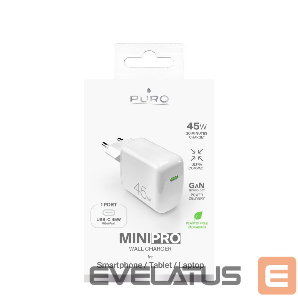 Adaptrid Puro Elektrik Puro Super Mini 45W PD GaN USB-C Wall Charger - White