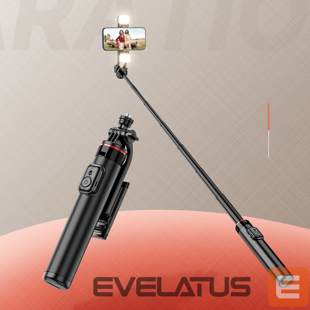 Kaameratarvik Hurtel Selfie stick WC12YDS 1.3m aluminum alloy telescopic tripod with dual lamp and phone holder - black