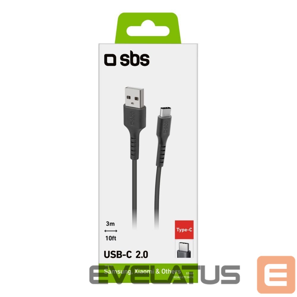 Kaabel SBS SBS TECABLETC3MTK USB-A - USB-C Cable 3m - Black