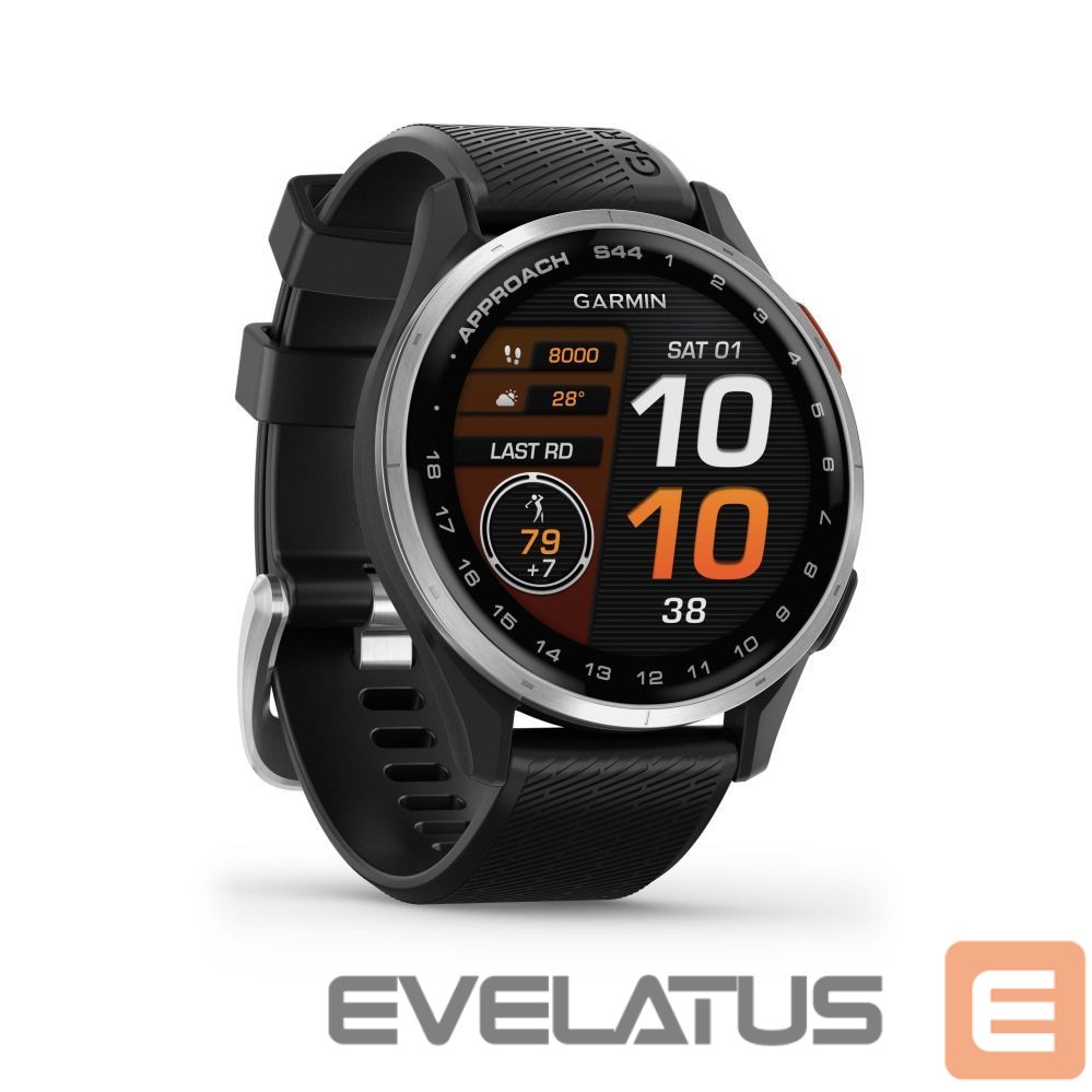 Nutikell Garmin Approach S44 Silver Aluminium Bezel with Black Silicone Band