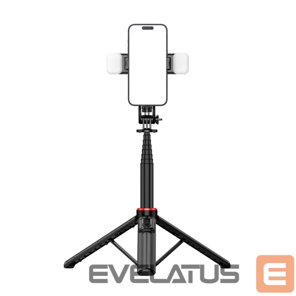 Kaameratarvik Hurtel Selfie stick WC12YDS 1.3m aluminum alloy telescopic tripod with dual lamp and phone holder - black