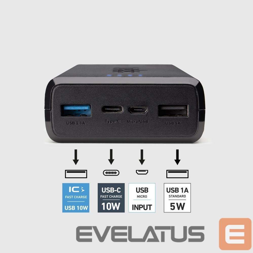 Väline aku SBS Powerbank Puro Fast 20000 mAh 2x USB-A + 1x USB-C - black
