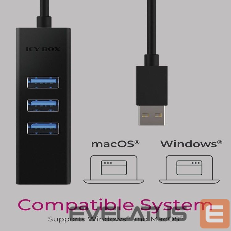 Ruuterid Raidsonic 4 Port Hub with USB 3.0 Type-A, Type-C, Gigabit LAN Icy Box IB-HUB1419-LAN Black