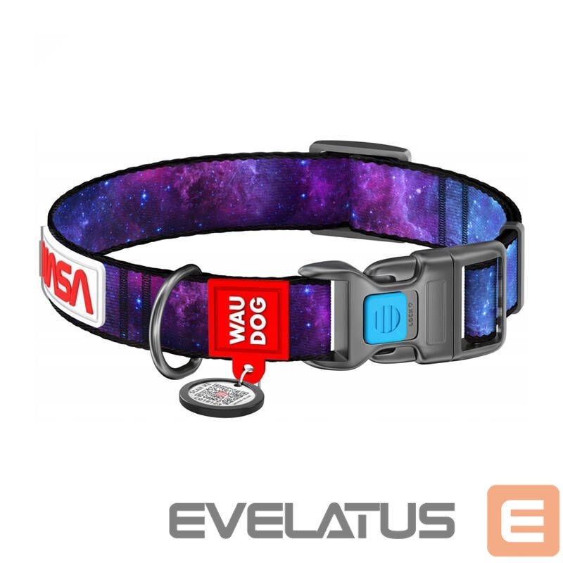 Kariloomade jaoks Waudog Waudog "NASA21" nylon dog collar with QR code, size M, width 20 mm