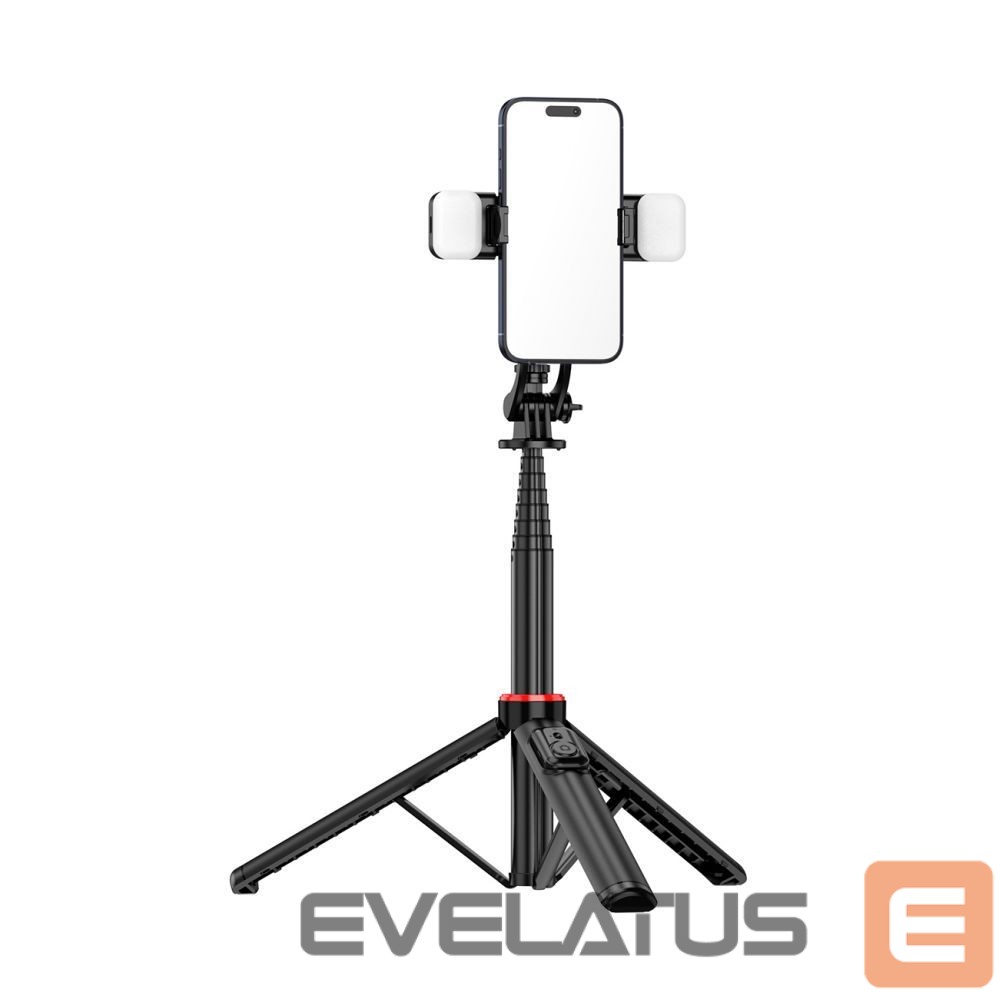 Kaameratarvik Hurtel Selfie stick WC12YDS 1.3m aluminum alloy telescopic tripod with dual lamp and phone holder - black