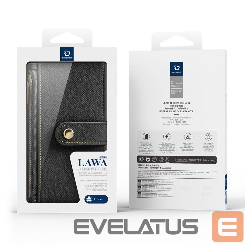 Tagakaaned Dux Ducis Dux Ducis Lawa iPhone 16e Leather Case with Detachable Magnetic Wallet - Black