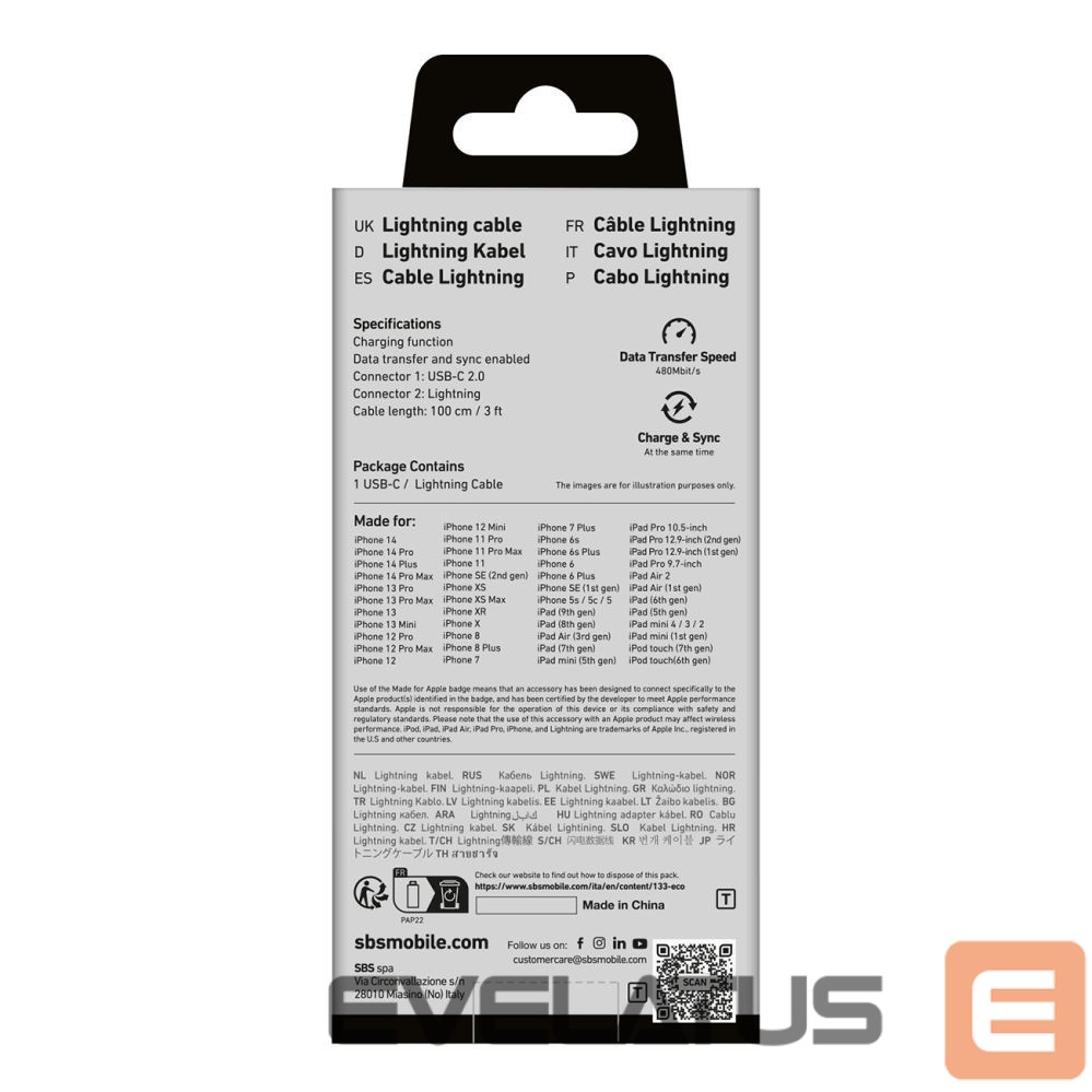Kaabel SBS SBS TECABLELIGTC1K USB-C - Lightning cable 1m - black