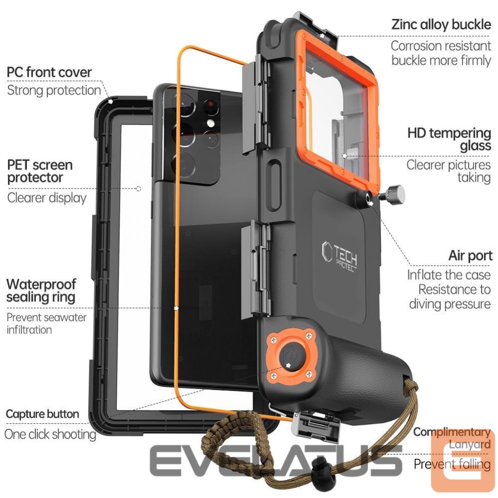 Teised Tech-Protect Tech-Protect Waterproof Case IPX8 for 4.7-6.7" Smartphones - Black and Orange