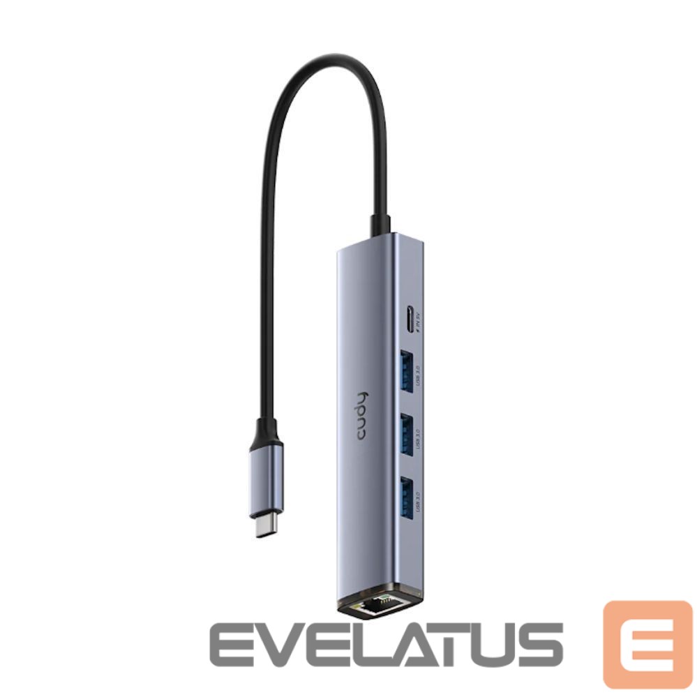 Ruuterid Cudy UH605 USB-C 5-in-1 Hub Gigabit LAN 3x USB-A 3.0 Power Input Aluminum Grey