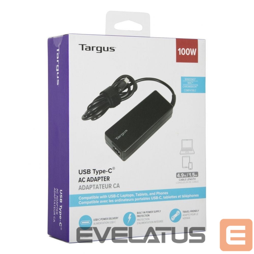 Kontroller Targus | 100 W USB-C PD Charger - For Laptops or Power Pass-Thru Docks | APA108EU
