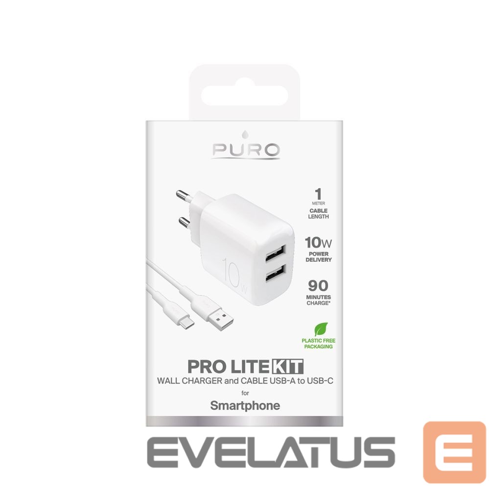 Adaptrid Puro Puro PROLITE 10W 2x USB-A wall charger + USB-A - USB-C cable 1.2m - white