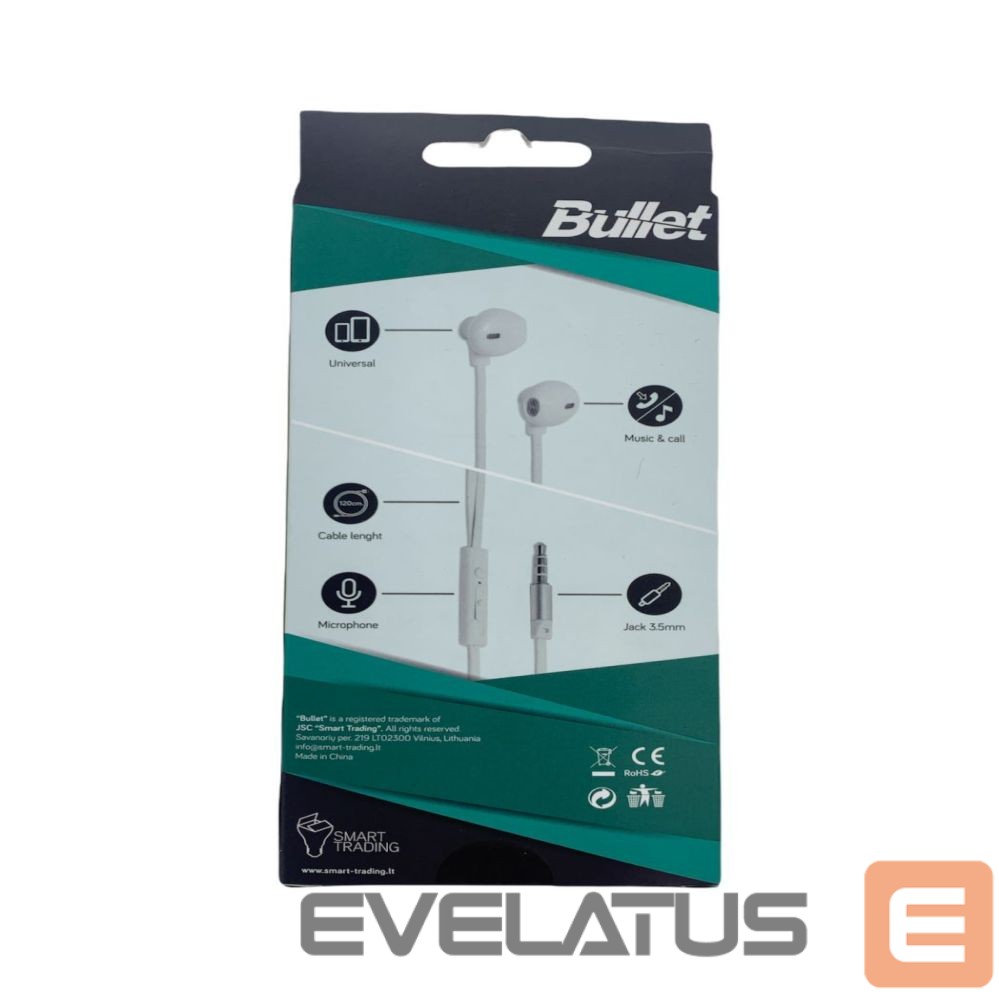 Kõrvaklapid - BULLET Earphones 3.5mm, 120 cm. White