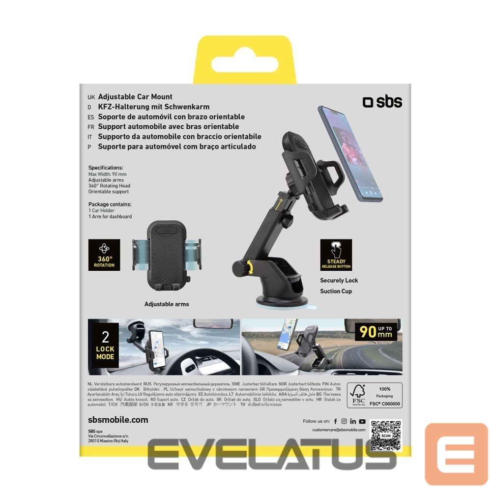 Automaatne hoidja SBS SBS TEHWSUPWIND smartphone holder telescopic with suction cup - black