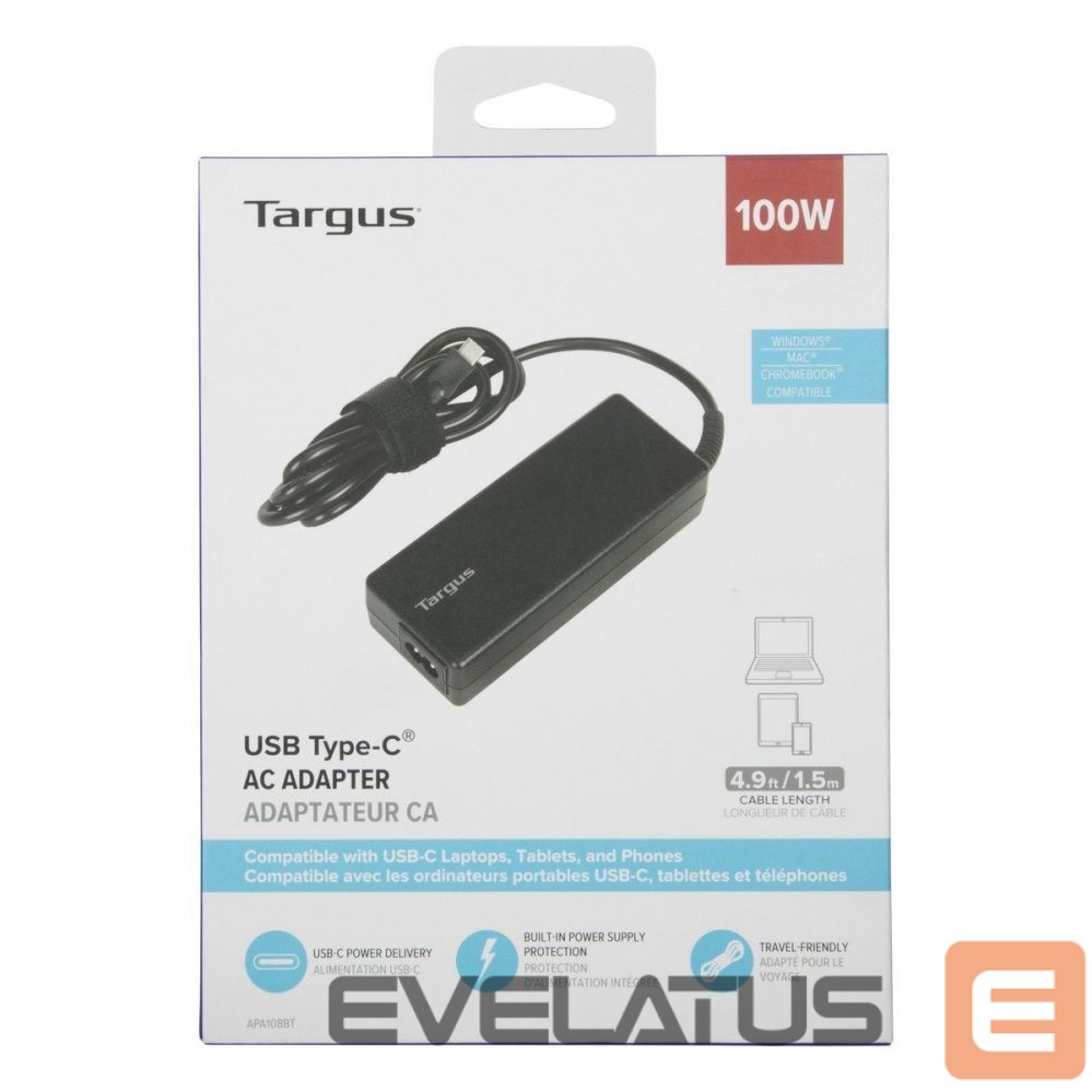 Kontroller Targus | 100 W USB-C PD Charger - For Laptops or Power Pass-Thru Docks | APA108EU