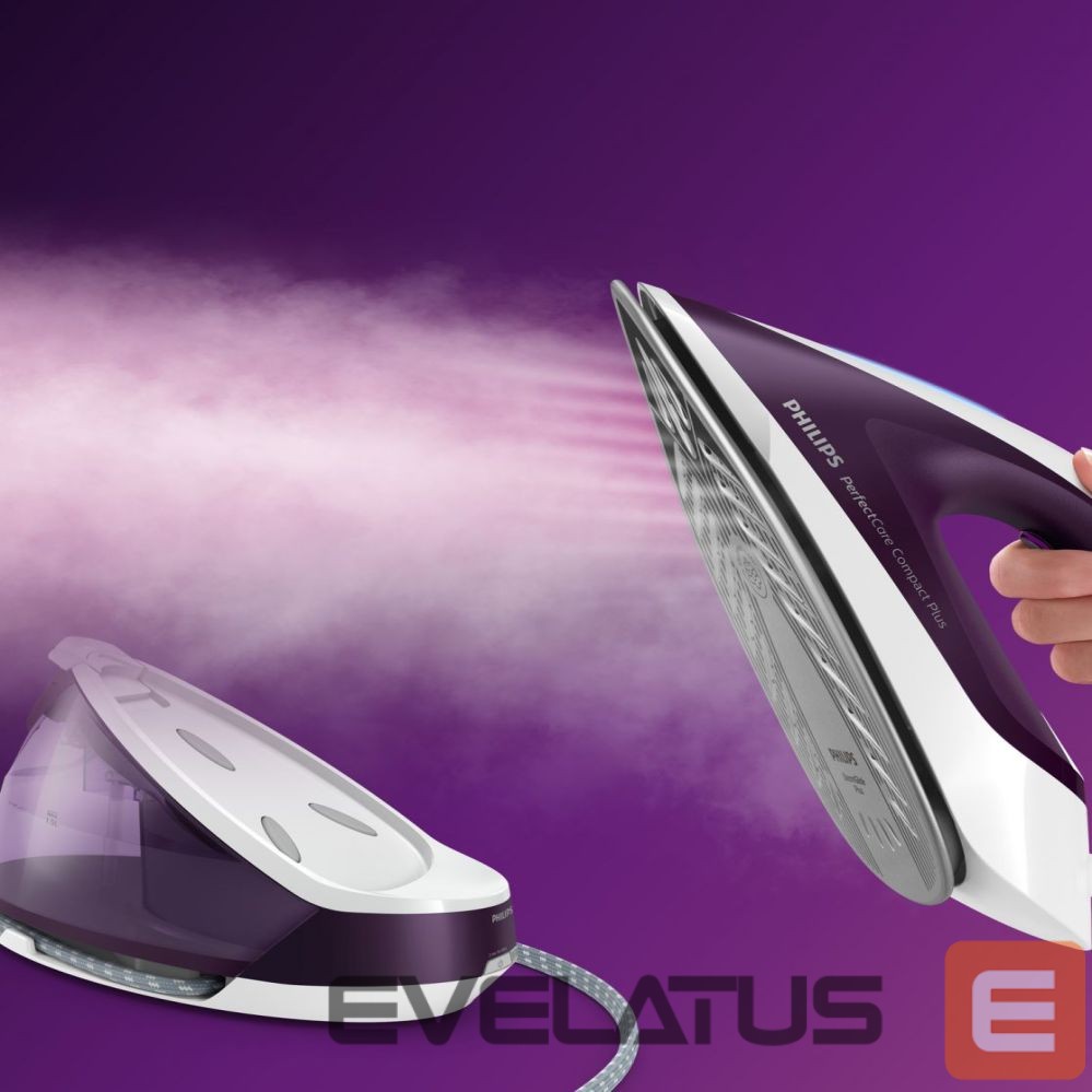 Triikrauad Philips Ironing System GC7933/30 PerfectCare Compact Plus 2400 W, 1.5 L, 6.5 bar, Auto power off, Vertical steam function, Calc-clean function, Purple, 120 g/min