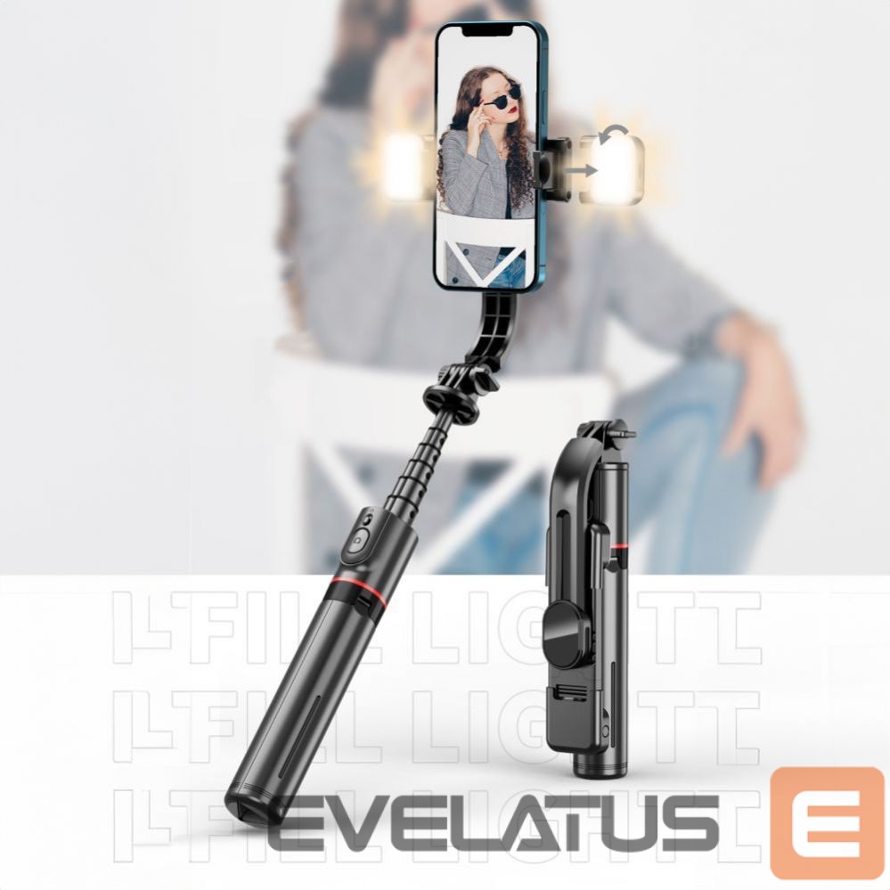 Kaameratarvik Tech-Protect Tech-Protect L05S Bluetooth Selfie Stick with Tripod up to 105cm with LED Light - Black