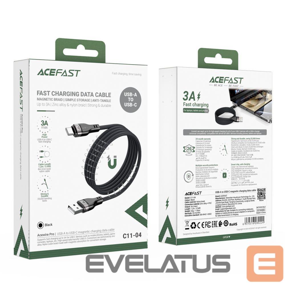 Kaabel Acefast Acefast C11-04 USB-A - USB-C 3A Cable 1.2m Magnetic Braid - Black