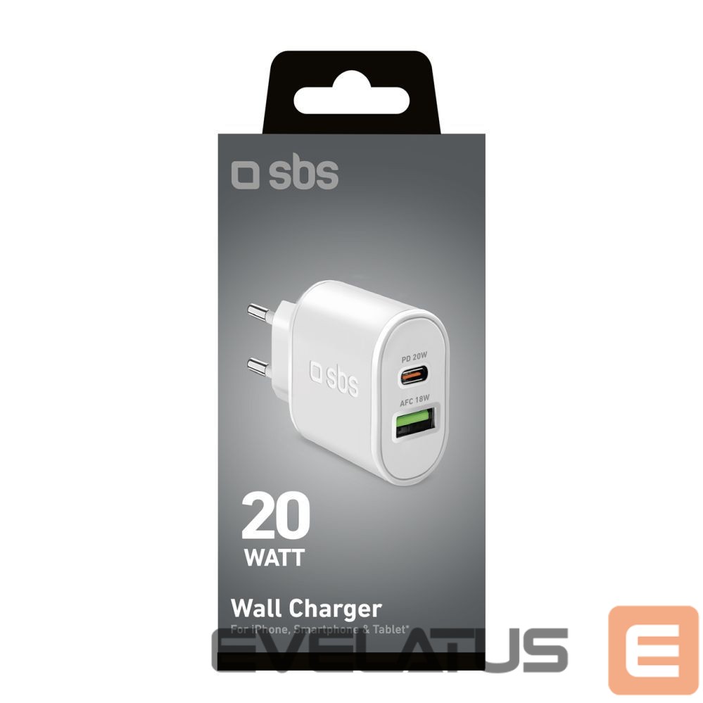 Adaptrid SBS SBS TETRPD20W 20W USB-A USB-C Wall Charger with Power Delivery - White