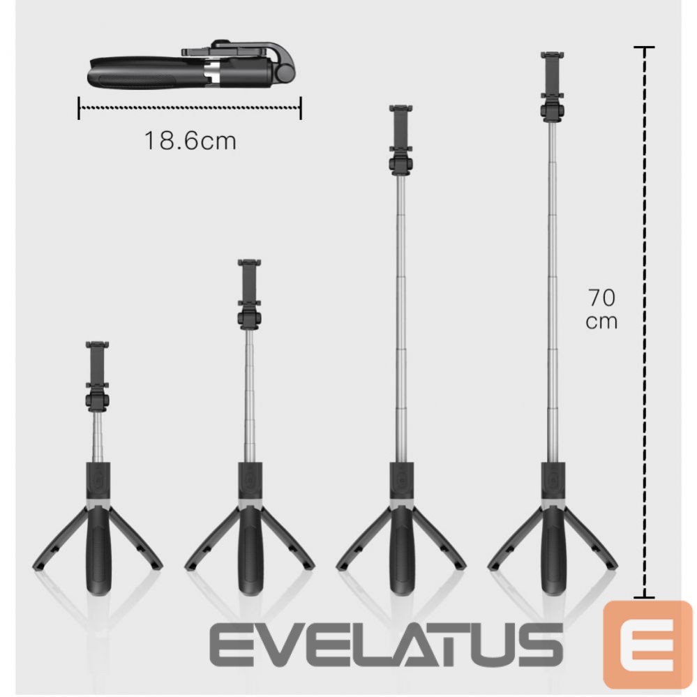 Kaameratarvik Tech-Protect Tech-Protect L01S Bluetooth Selfie Stick with Tripod up to 70cm - Black