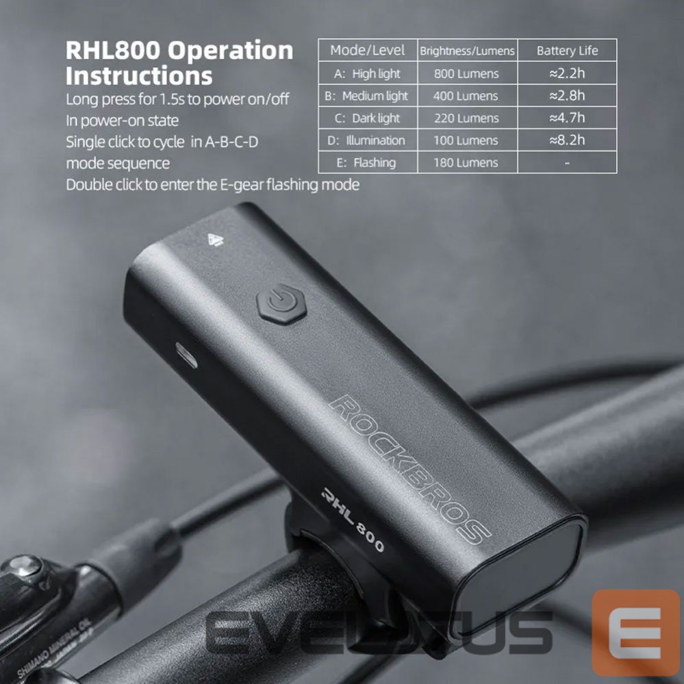 Jalgratta tarvik Rockbros Rockbros 24710012001 front bicycle light 800 lm + USB-C - USB-A cable - black