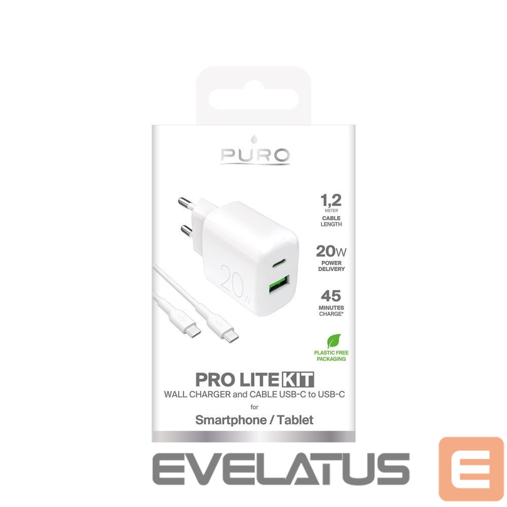 Adaptrid Puro Puro PROLITE 20W USB-A / USB-C wall charger + USB-C - USB-C cable 1.2m - white