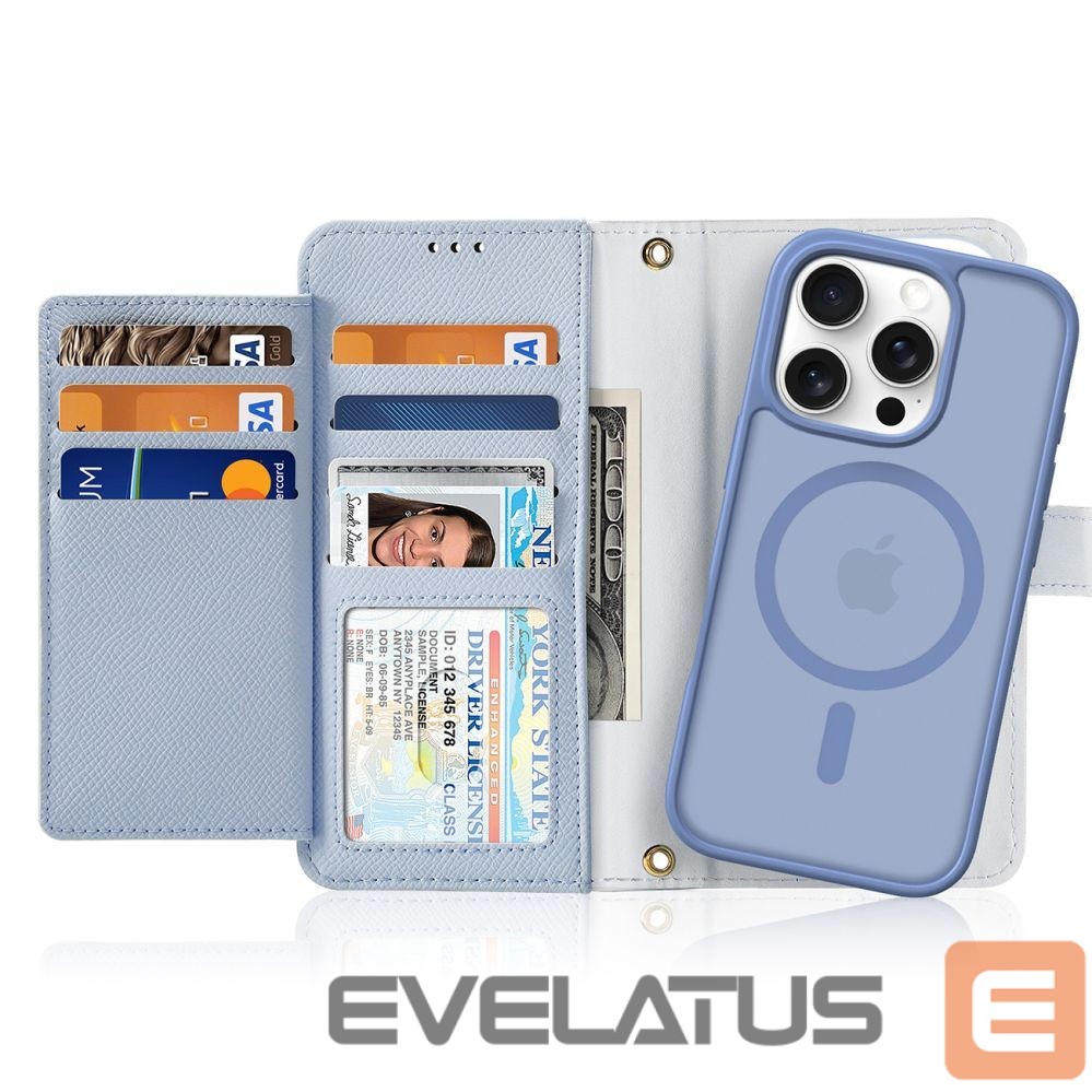 Tagakaaned Dux Ducis Dux Ducis Lawa iPhone 16 Pro Leather Case with Detachable Magnetic Wallet - Blue