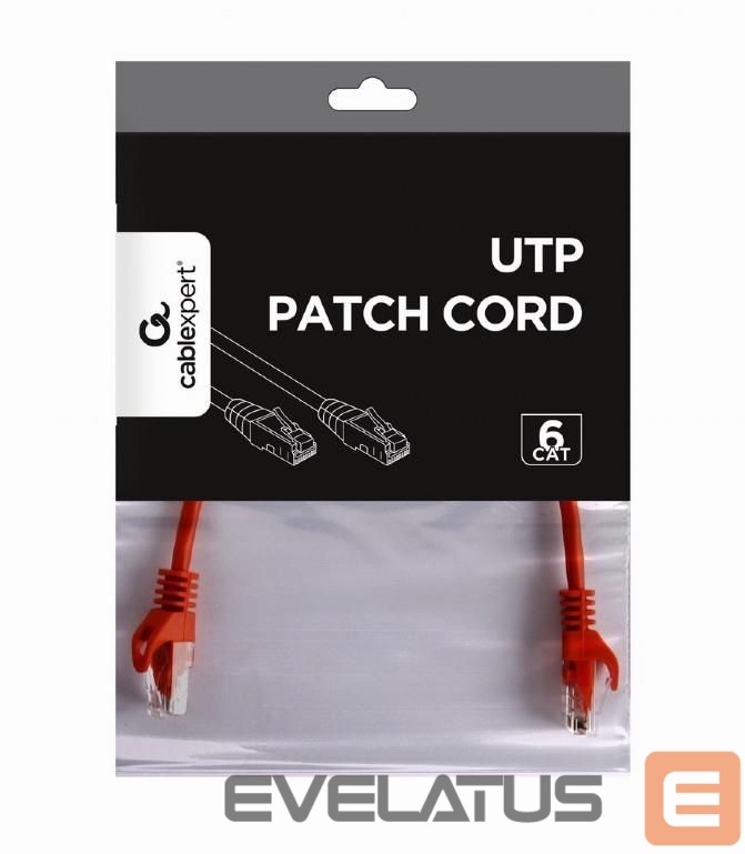 Võrgulülitid Gembird PATCH CABLE CAT6 UTP 0.25M/RED PP6U-0.25M/R